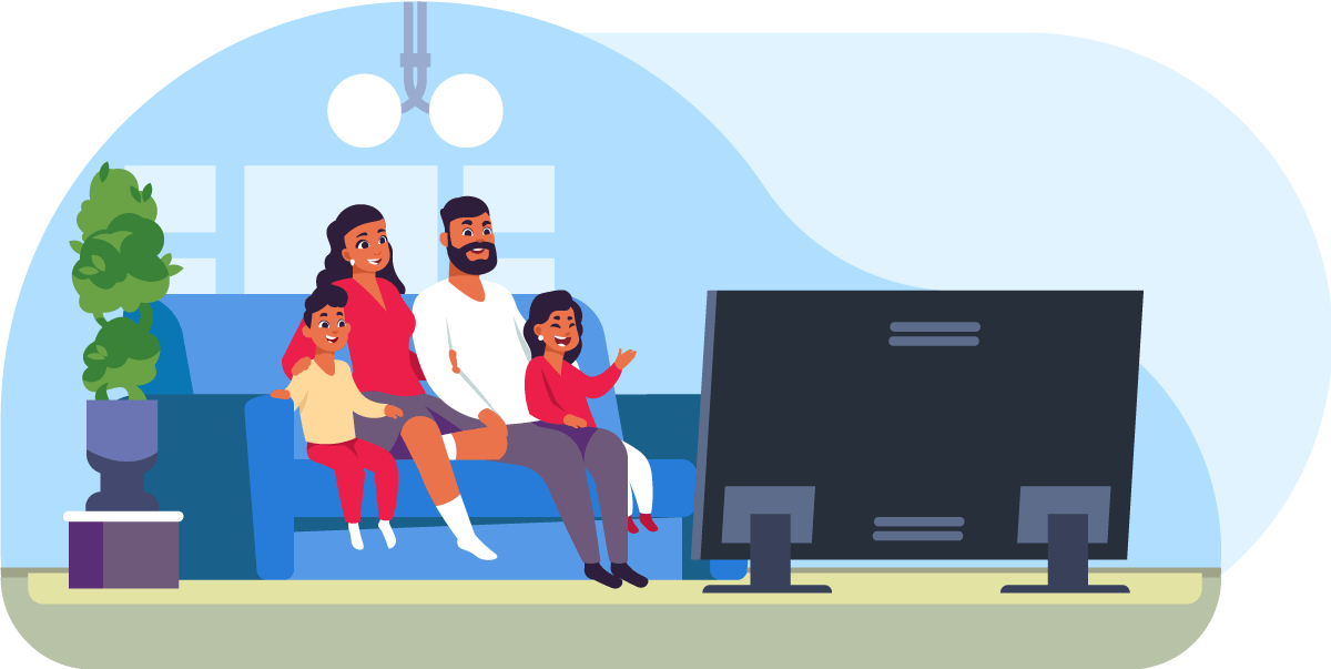 family watching tv illustration